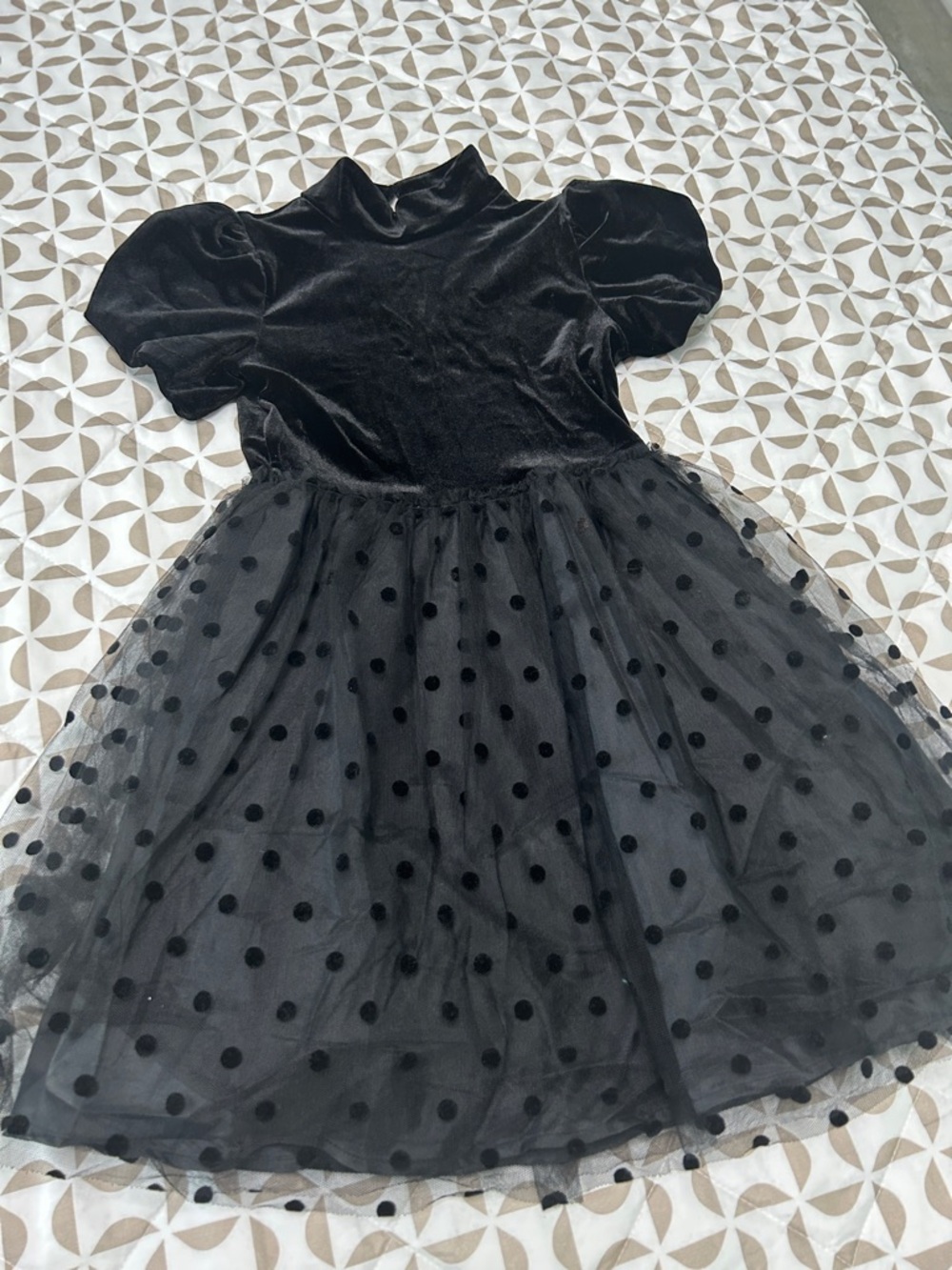 btween Black Velvet Dress with Lace Trim Label